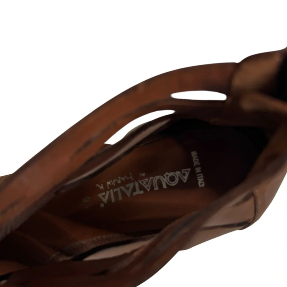 Aquatalia‎ Brown Leather Cage Woven Wedge Sandals Womens Size 9.5